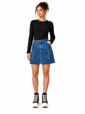 Vintage 90s Nevada Denim Skort Utility Pocket Y2K Mini Skirt Size 4